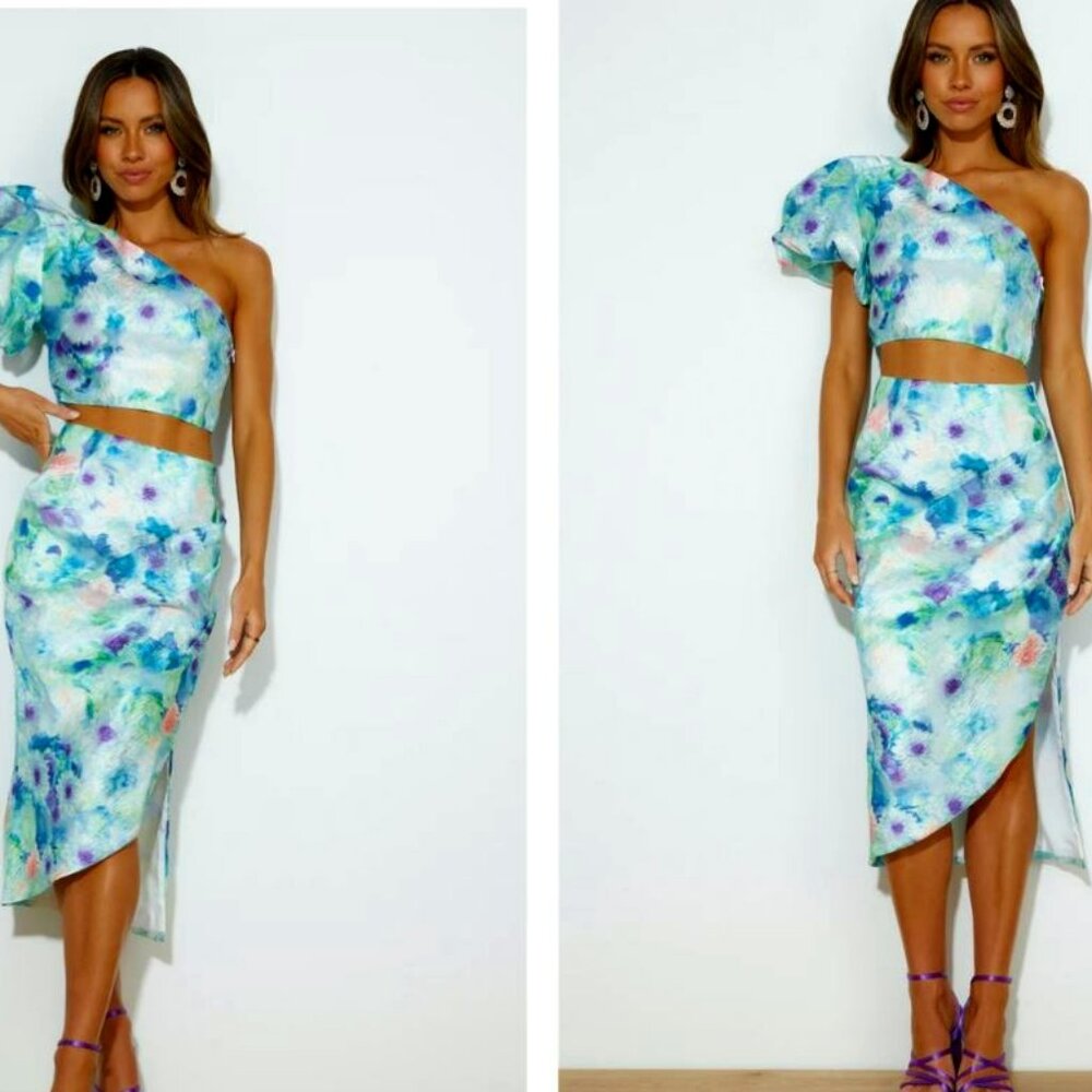 HELLO MOLLY PAINTED VIEW Jacquard MIDI SKIRT BLUE size S